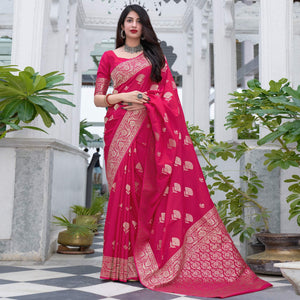 Dark Pink Festive Wear Designer Woven Silk Saree