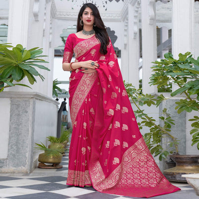 Dark Pink Festive Wear Designer Woven Silk Saree