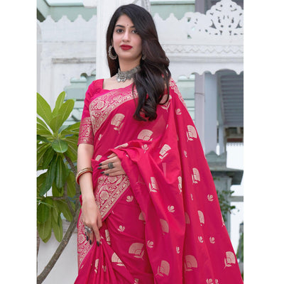 Dark Pink Festive Wear Designer Woven Silk Saree