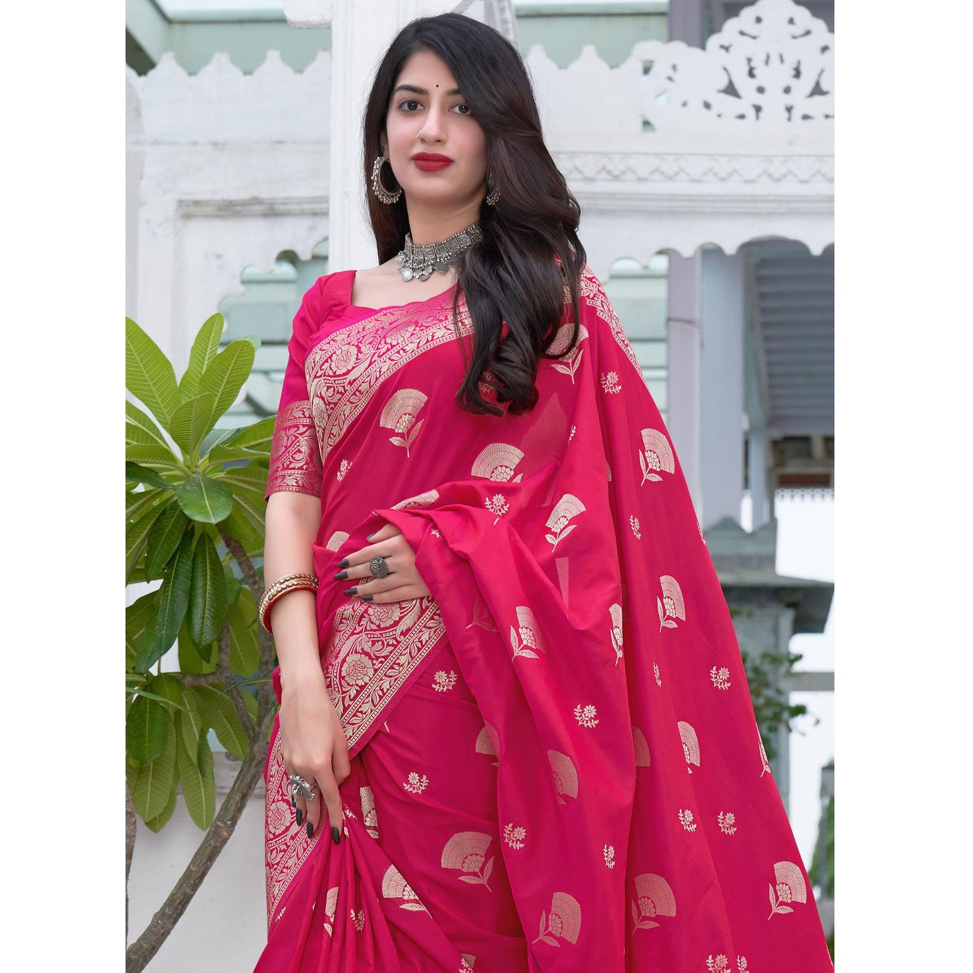 Dark Pink Festive Wear Designer Woven Silk Saree