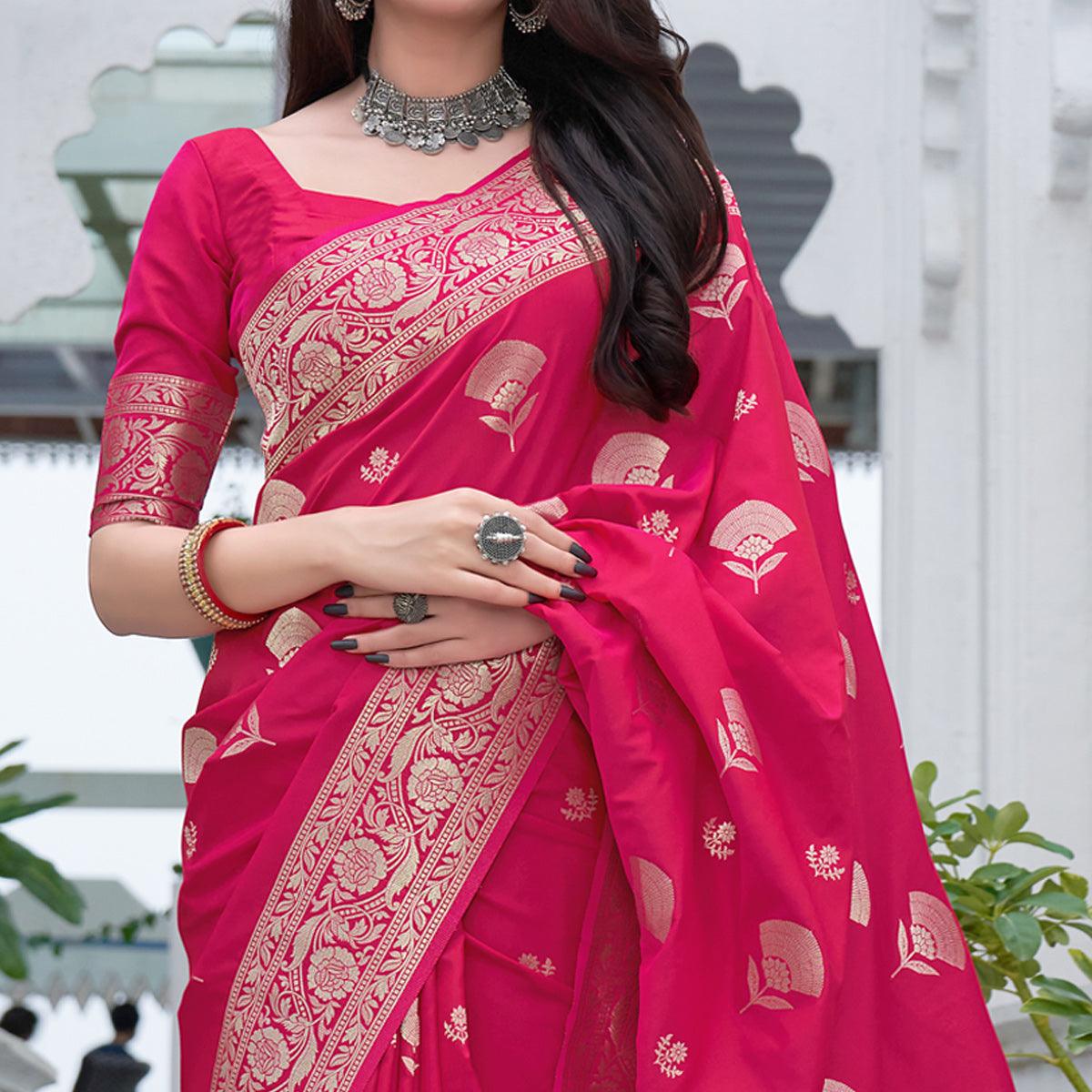 Dark Pink Festive Wear Designer Woven Silk Saree