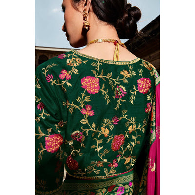 Dark Pink Festive Wear Floral Woven Silk Saree