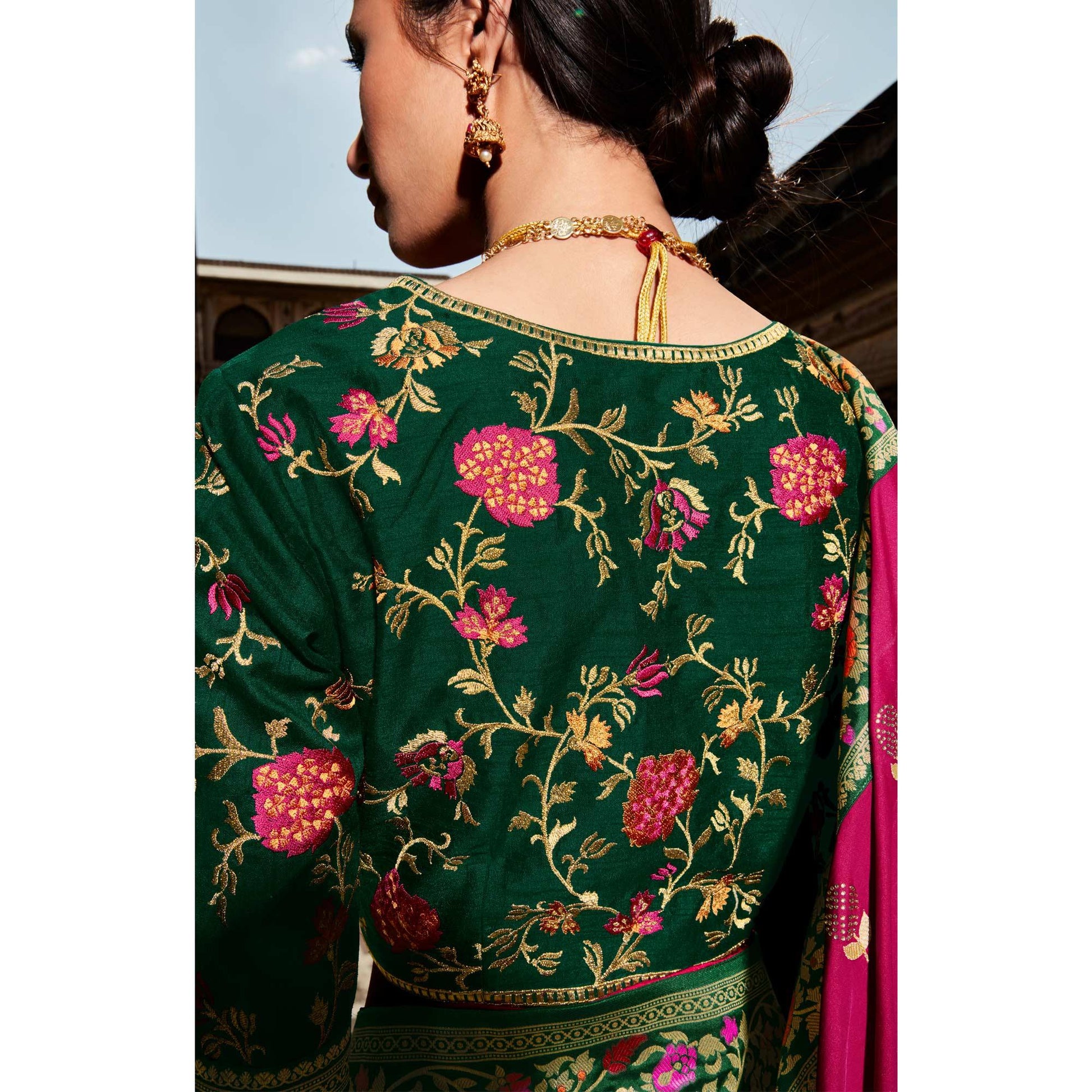 Dark Pink Festive Wear Floral Woven Silk Saree