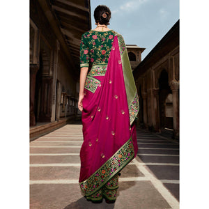 Dark Pink Festive Wear Floral Woven Silk Saree