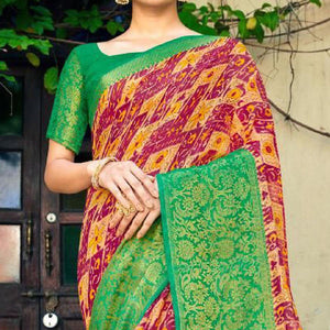 Dark Pink Festive Wear Printed Cotton Silk Saree With Woven Border