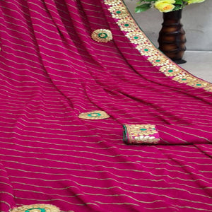 Dark Pink Festive Wear Printed Georgette Saree With Lace Border