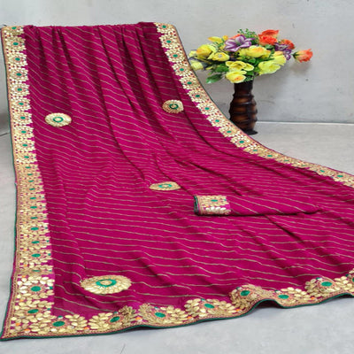 Dark Pink Festive Wear Printed Georgette Saree With Lace Border