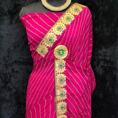 Dark Pink Festive Wear Printed Georgette Saree With Lace Border