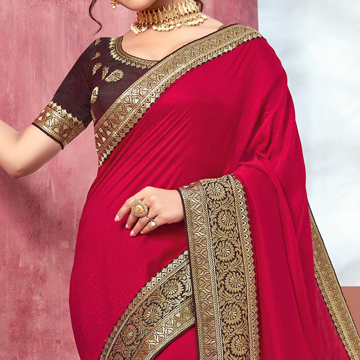 Dark Pink Festive Wear Silk Saree With Embroidered Border