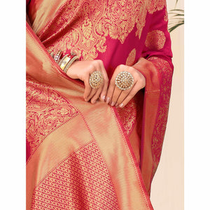 Dark Pink Festive Wear Woven Banarasi Silk Saree