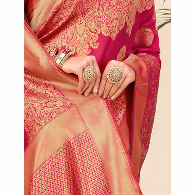Dark Pink Festive Wear Woven Banarasi Silk Saree