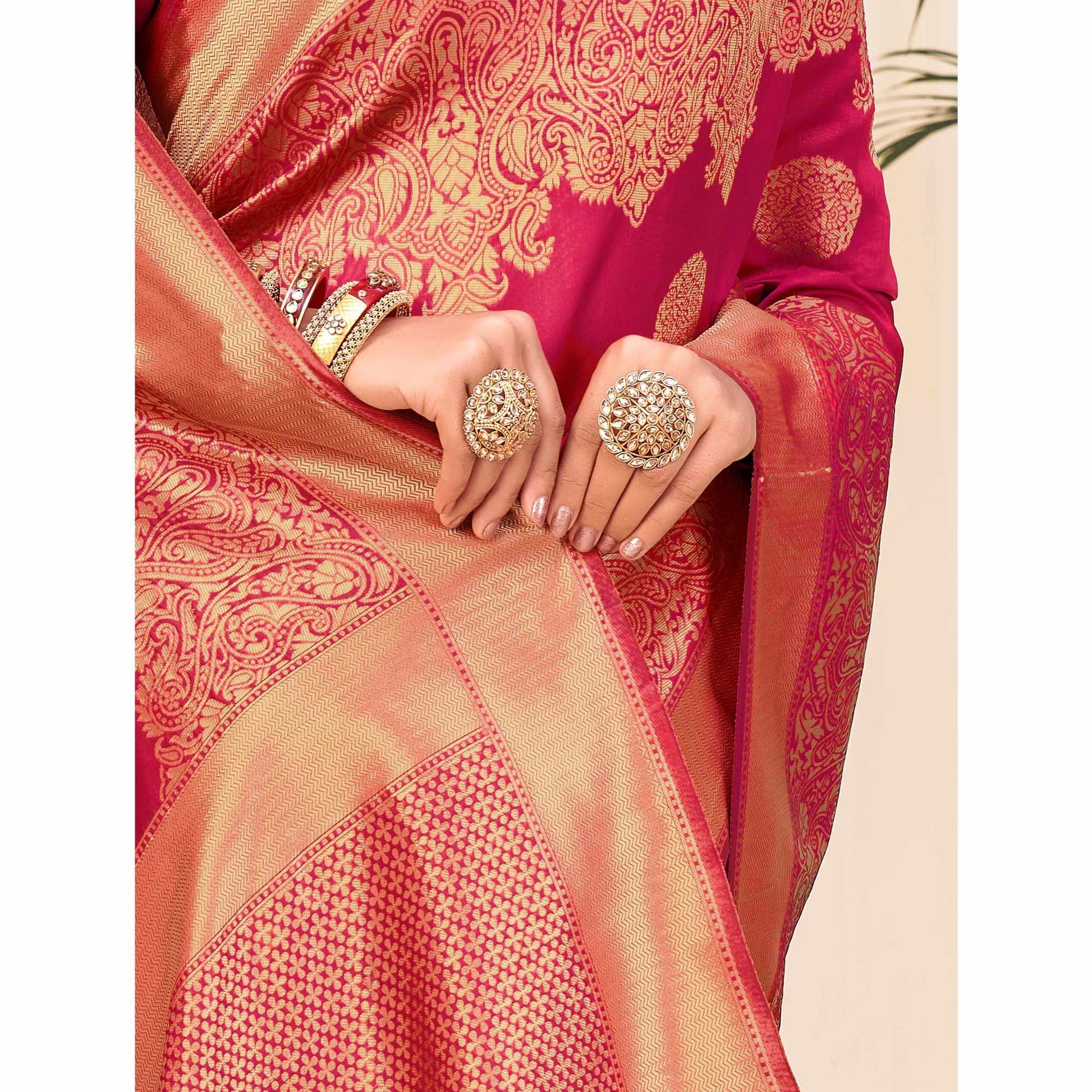 Dark Pink Festive Wear Woven Banarasi Silk Saree