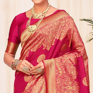 Dark Pink Festive Wear Woven Banarasi Silk Saree