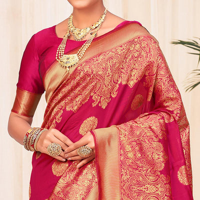 Dark Pink Festive Wear Woven Banarasi Silk Saree