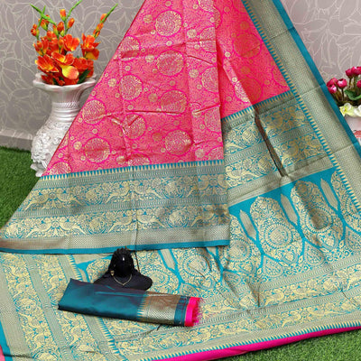 Dark Pink Festive Wear Woven Kota Litchi Banarasi Art Silk Saree