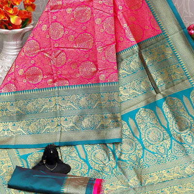 Dark Pink Festive Wear Woven Kota Litchi Banarasi Art Silk Saree