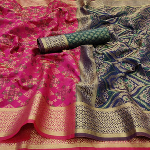 Dark Pink Festive Wear Woven Patola Silk Saree