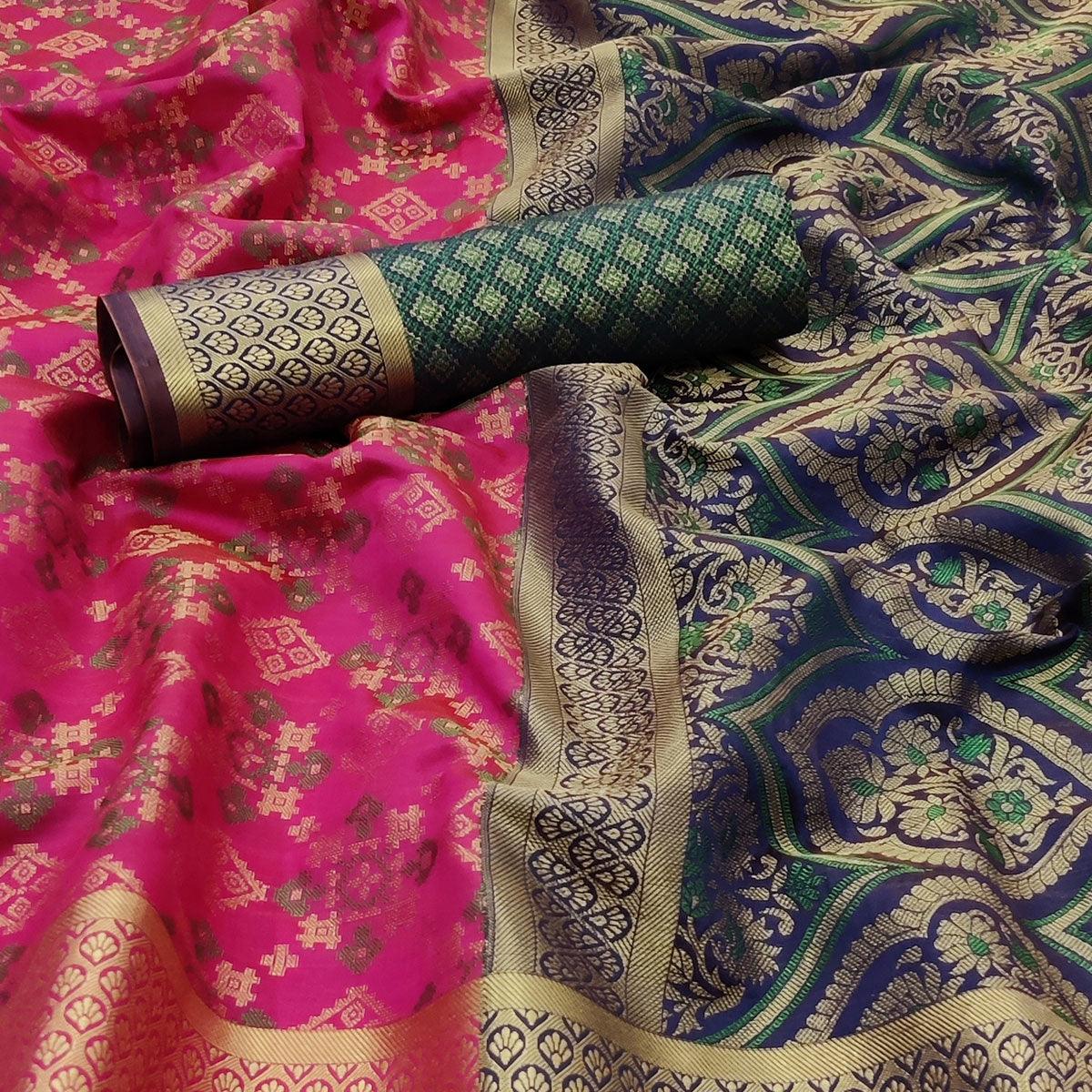 Dark Pink Festive Wear Woven Patola Silk Saree