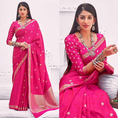 Dark Pink Festive Wear Woven Satin Saree