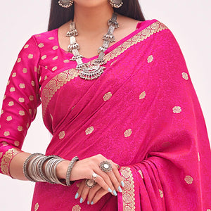 Dark Pink Festive Wear Woven Satin Saree