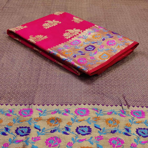 Dark Pink Festive Wear Woven Silk Saree With Border