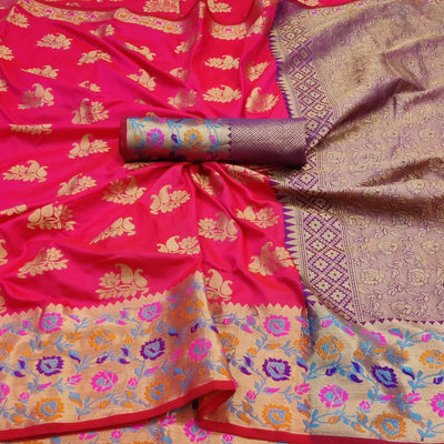 Dark Pink Festive Wear Woven Silk Saree With Border