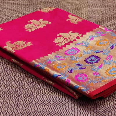 Dark Pink Festive Wear Woven Silk Saree With Border