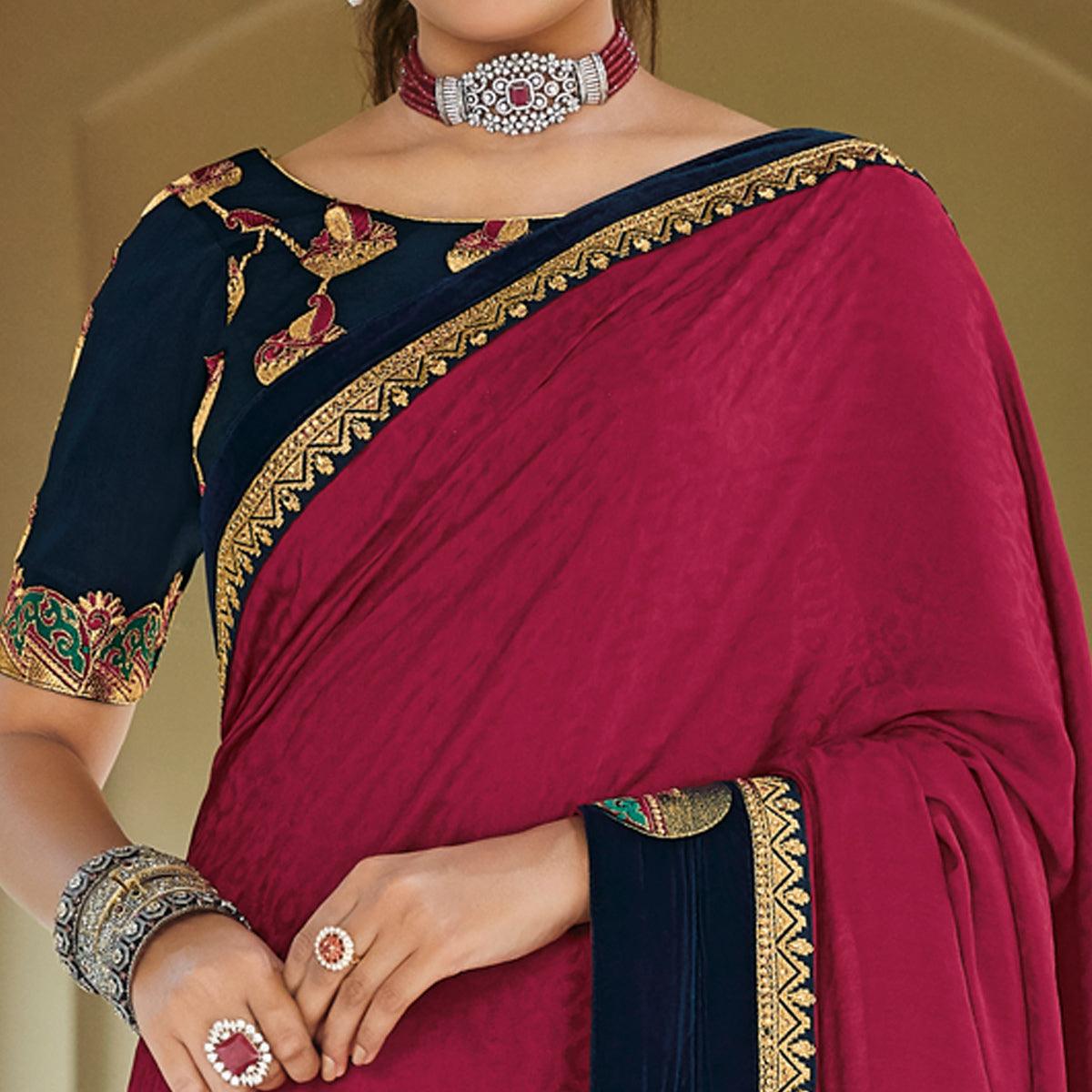 Dark Pink Festive Wear Woven Silk Saree With Border