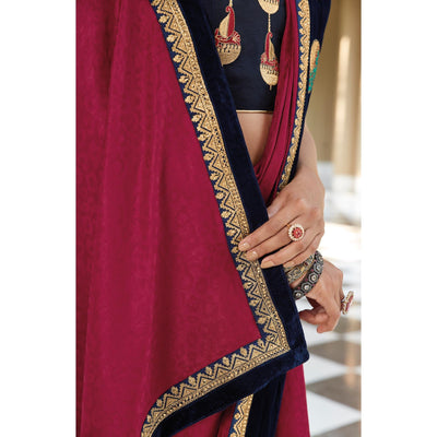 Dark Pink Festive Wear Woven Silk Saree With Border