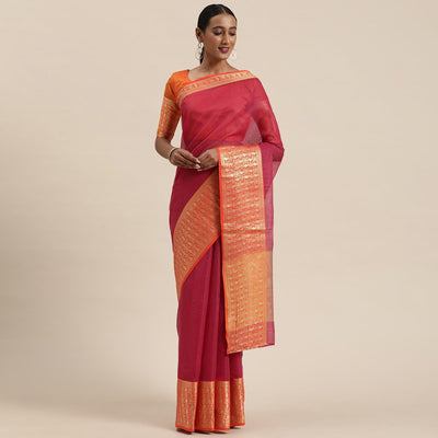 Dark Pink Festive Wear Woven Silk Saree With Jacquard Border