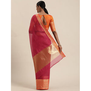 Dark Pink Festive Wear Woven Silk Saree With Jacquard Border