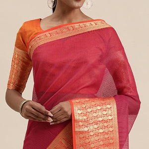 Dark Pink Festive Wear Woven Silk Saree With Jacquard Border
