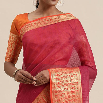 Dark Pink Festive Wear Woven Silk Saree With Jacquard Border