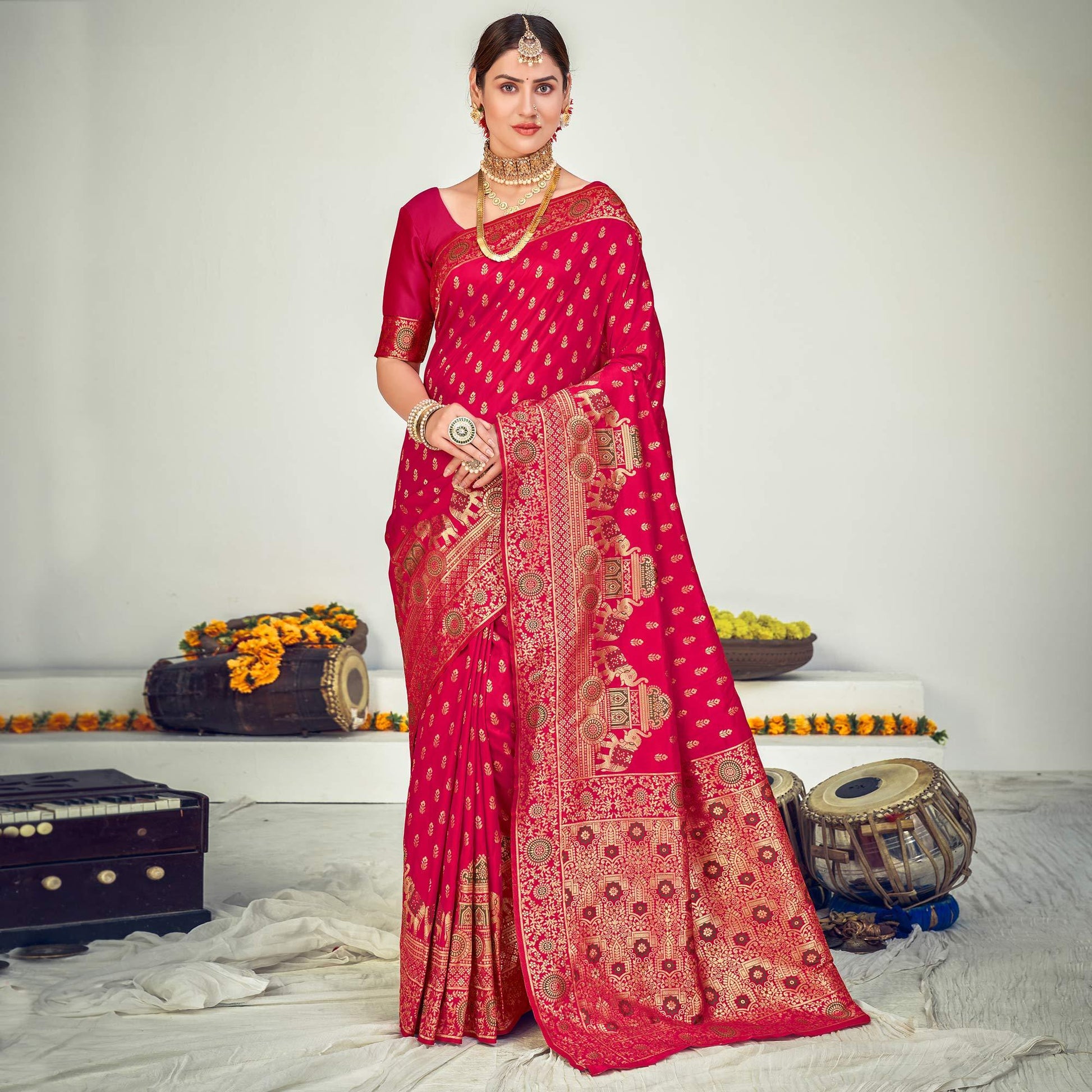 Dark Pink Festive Wear Zari Woven Banarasi Silk Saree