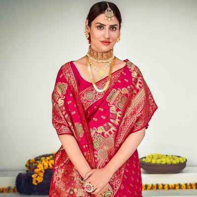 Dark Pink Festive Wear Zari Woven Banarasi Silk Saree