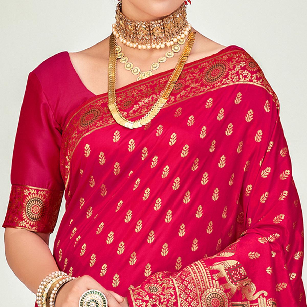 Dark Pink Festive Wear Zari Woven Banarasi Silk Saree