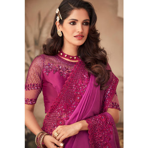 Dark Pink Floral Sequins Embroidered Art Silk Saree