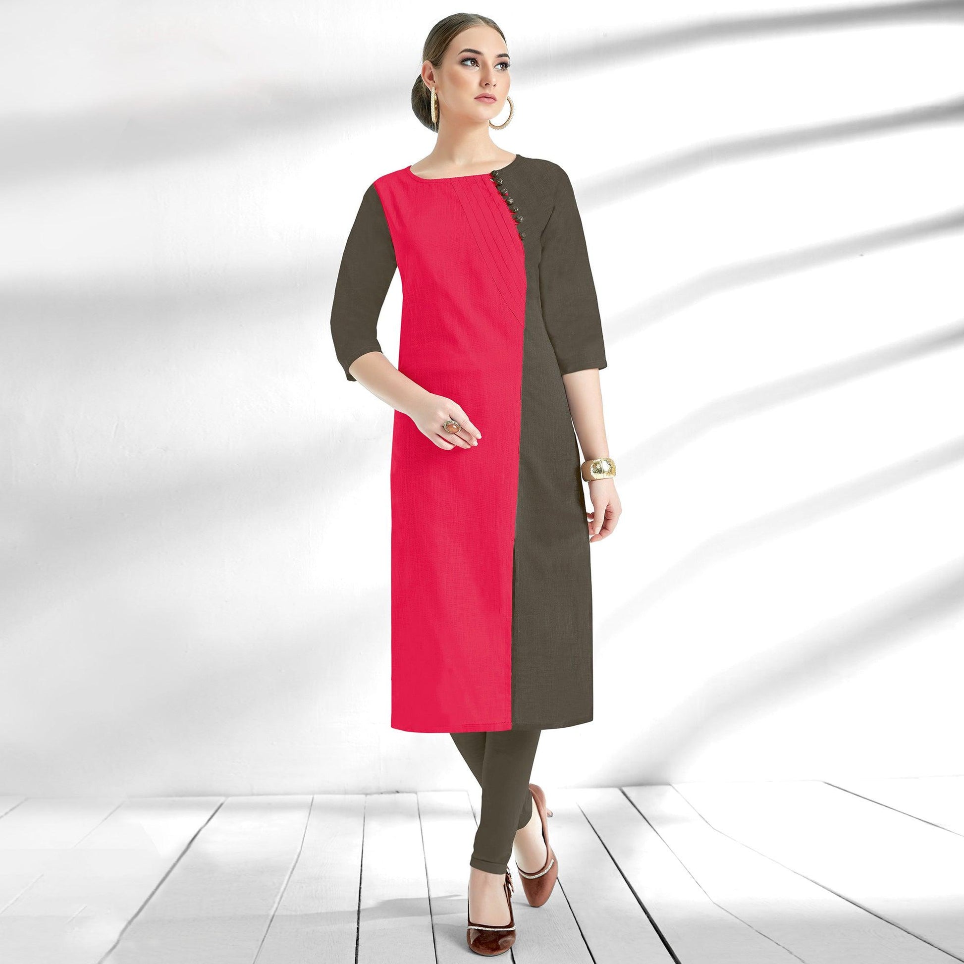 Dark Pink-Gray Solid Pure Cotton Kurti