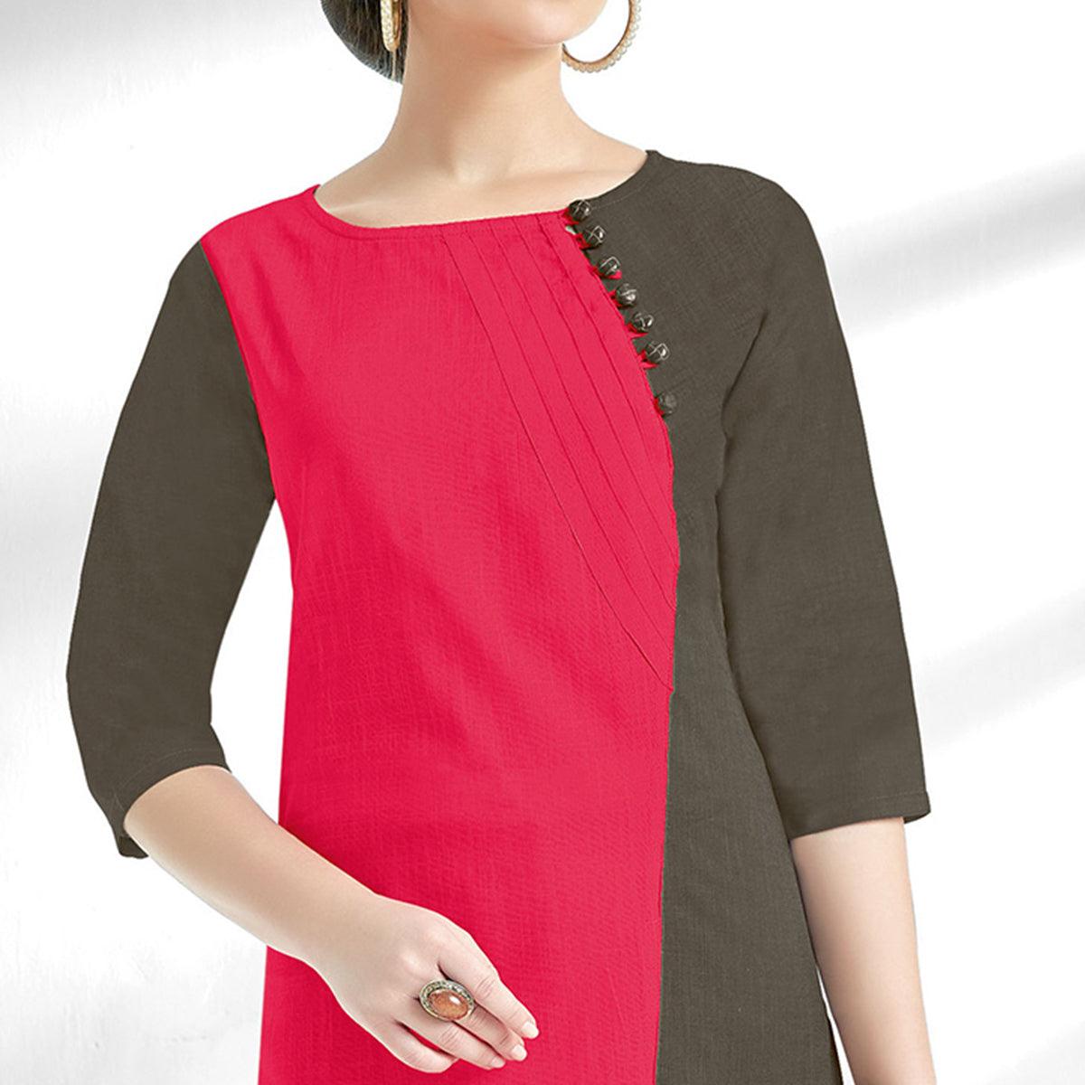 Dark Pink-Gray Solid Pure Cotton Kurti