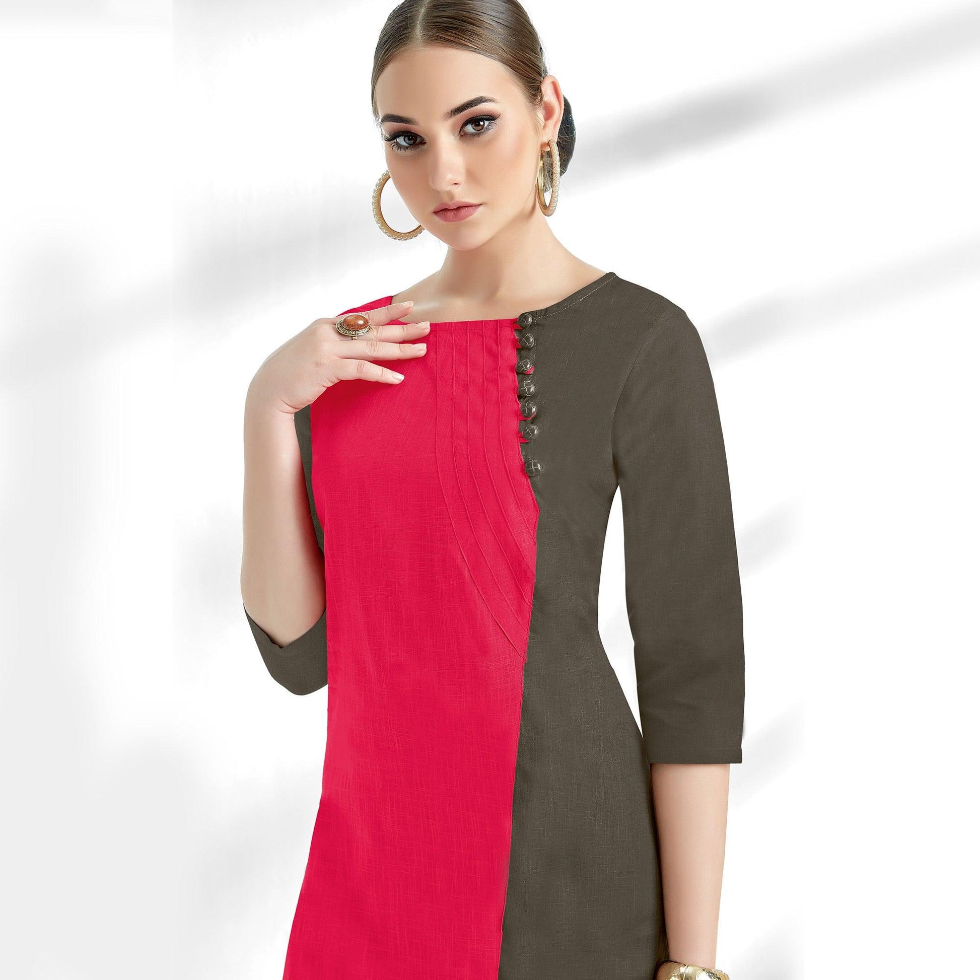 Dark Pink-Gray Solid Pure Cotton Kurti