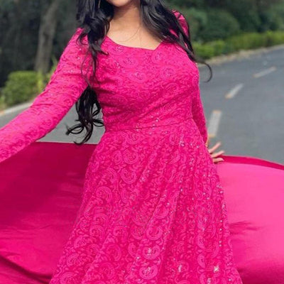 Dark Pink Lucknowi Embroidered Georgette Sharara Suit