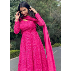 Dark Pink Lucknowi Embroidered Georgette Sharara Suit