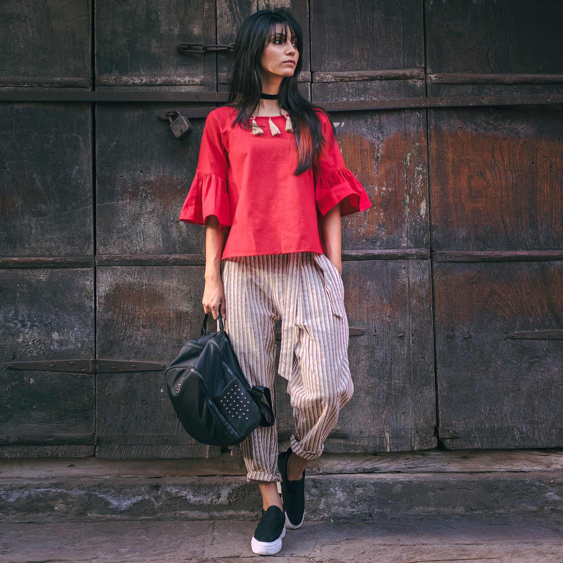 Dark Pink-Off-White Solid Khaadi Top-Bottom Set