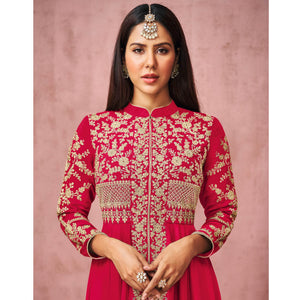 Dark Pink Partywear Embroidered Georgette Anarkali Suit