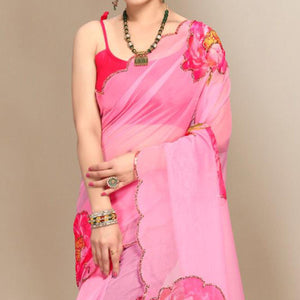 Dark Pink Partywear Sequins & Printed Organza Saree