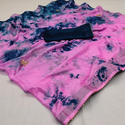 Dark Pink Printed Chiffon Saree