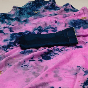 Dark Pink Printed Chiffon Saree