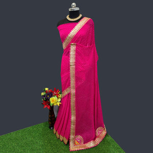 Dark Pink Printed Georgette Saree With Lace Border