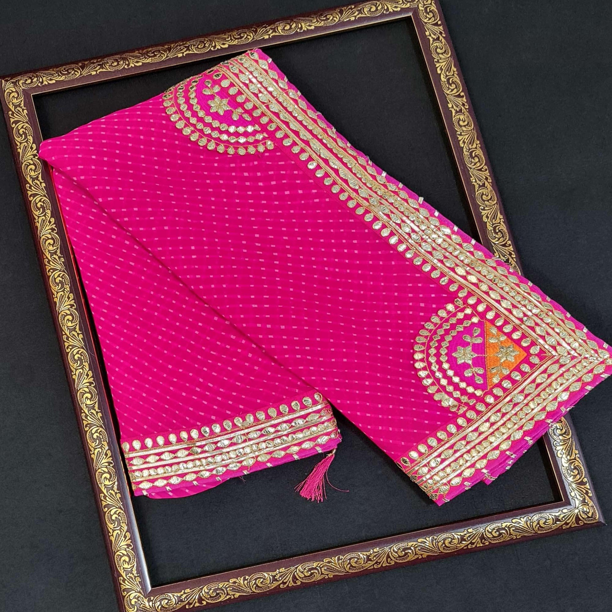 Dark Pink Printed Georgette Saree With Lace Border