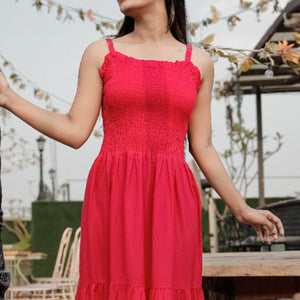 Dark Pink Solid Rayon Dress